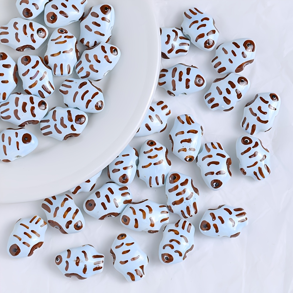 3pcs Hand-Painted Ceramic Fish Loose Beads for Jewelry Decor